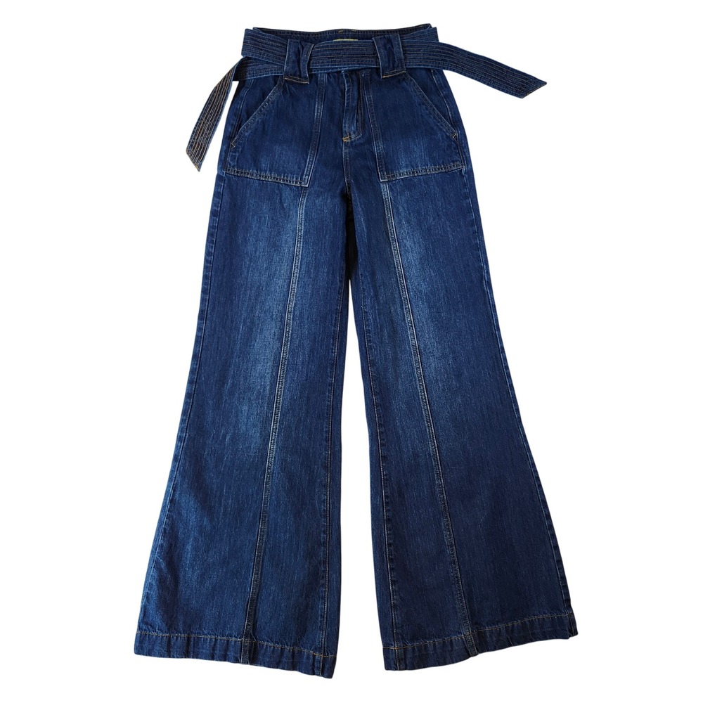 Gianni Bini Dark Indigo Wide-Leg Flare Jeans with Belt